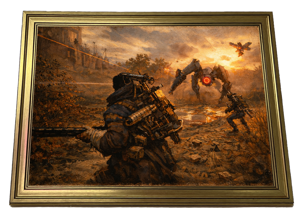 Dam Battlegrounds Leapers Hunt Arc Raiders inspired dystopian gaming poster