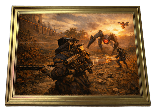 Dam Battlegrounds Leapers Hunt Arc Raiders inspired dystopian gaming poster